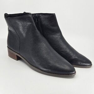 Lucky Brand LENREE Black Leather Ankle‎ Bootie Women's 9.5 M Block Heel Side Zip